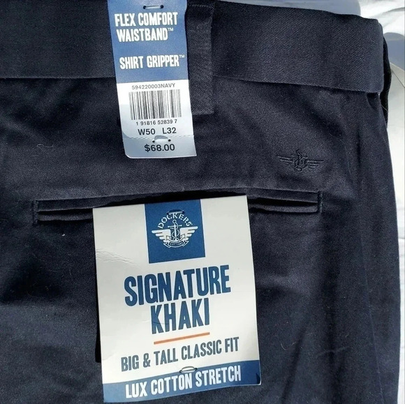 NWT Dockers Signature Big & Tall Classic Fit Lux Cotton Pants 50W×32L Blue - Picture 14 of 15
